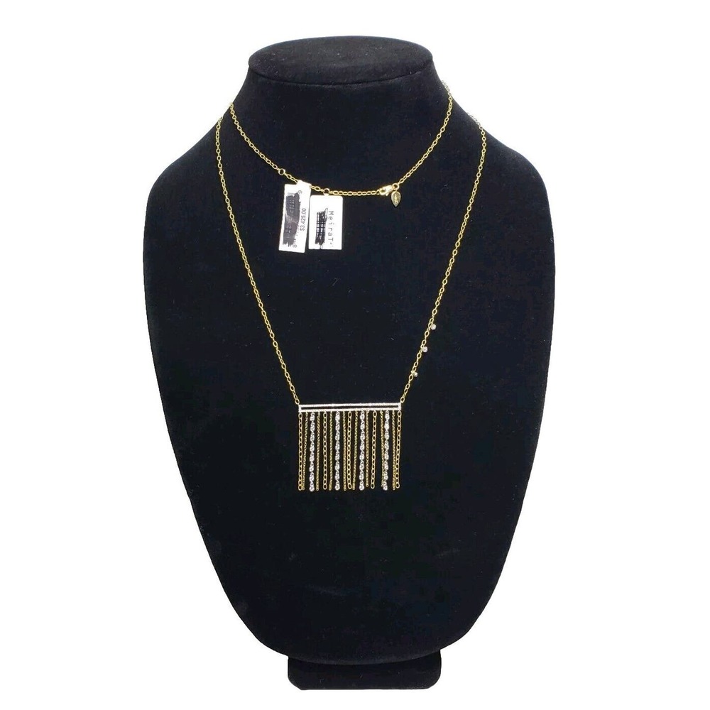 Meira T 14k Gold Diamond Bar Fringe Lariat Necklace Extra Long 34" NEW $3450